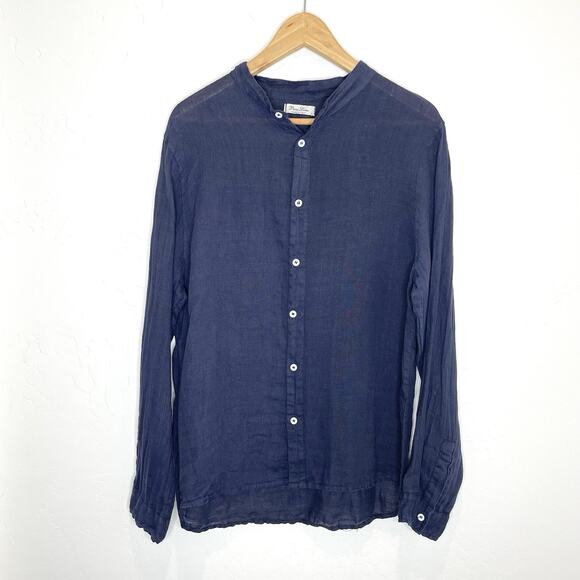 Puro Lino Italy 100% Linen Top Womens Large Navy Blue Long Sleeve Button Up - Picture 1 of 5